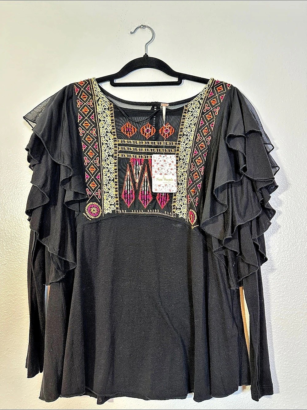 free people La Cienega Embroidered Blouse Embroidered Ruffle Sleeve Blouse in